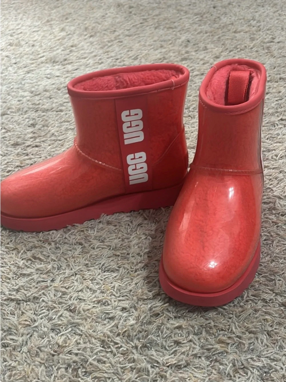 UGG Coral Red Glossy Short Boots size 6 - Worn Once